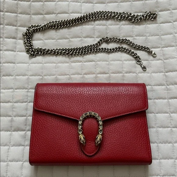 Gucci Dionysus Red leather Wallet on chain /WOC - Picture 10 of 12